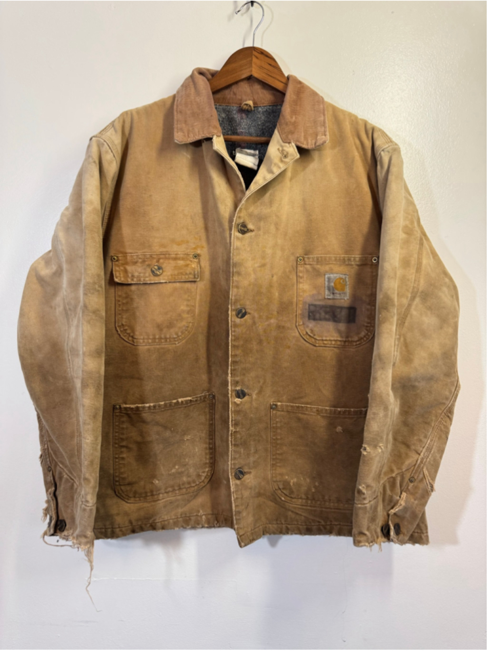 Vintage Carhartt C01 BRN Chore Jacket Size 44 Blanket Lined Distressed Coat
